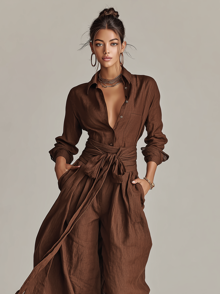Marnie Belted Linen Blend Jumpsuit