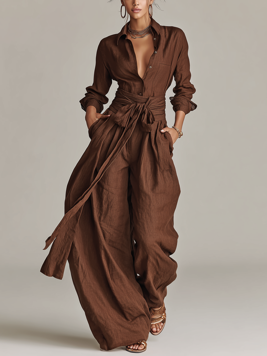 Marnie Belted Linen Blend Jumpsuit