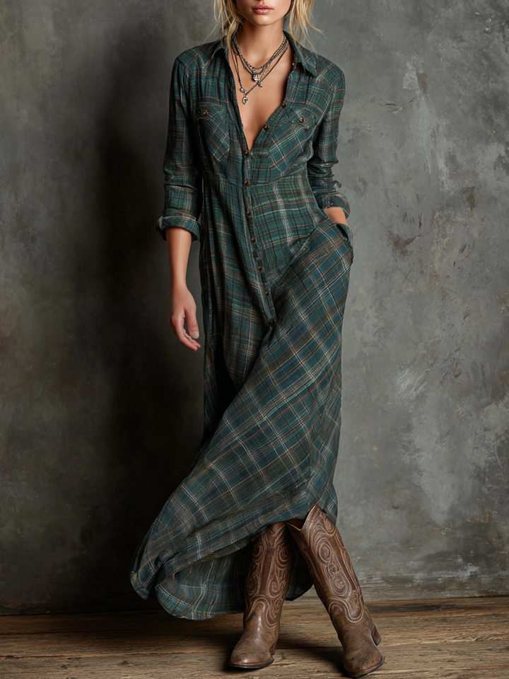 Bella Plaid Shirt Maxi Dress