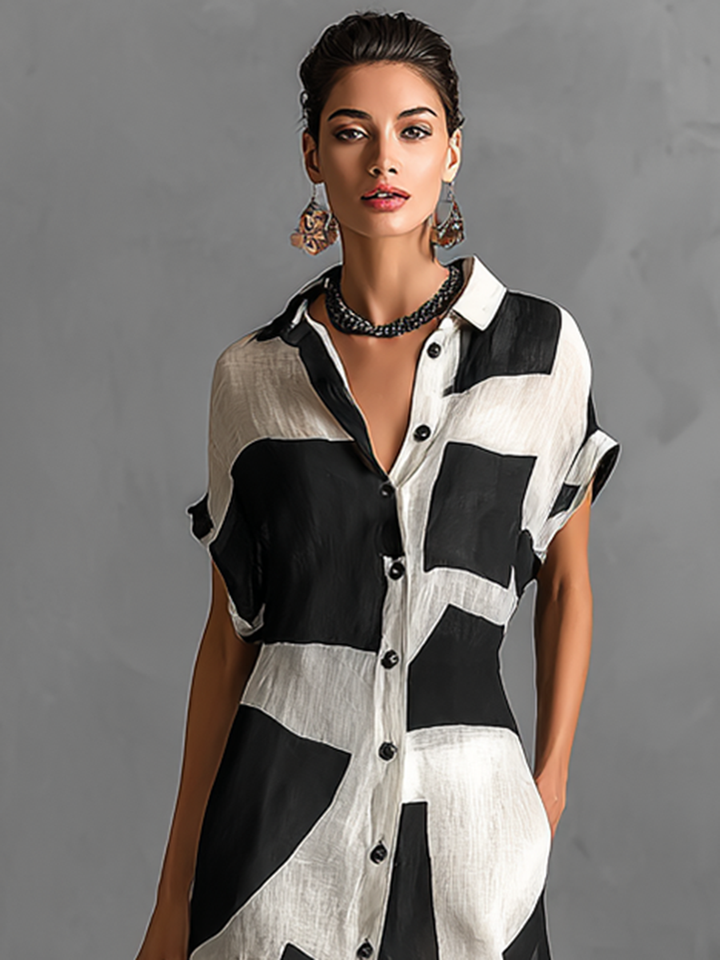Annika Geometric Linen Blend Maxi Dress