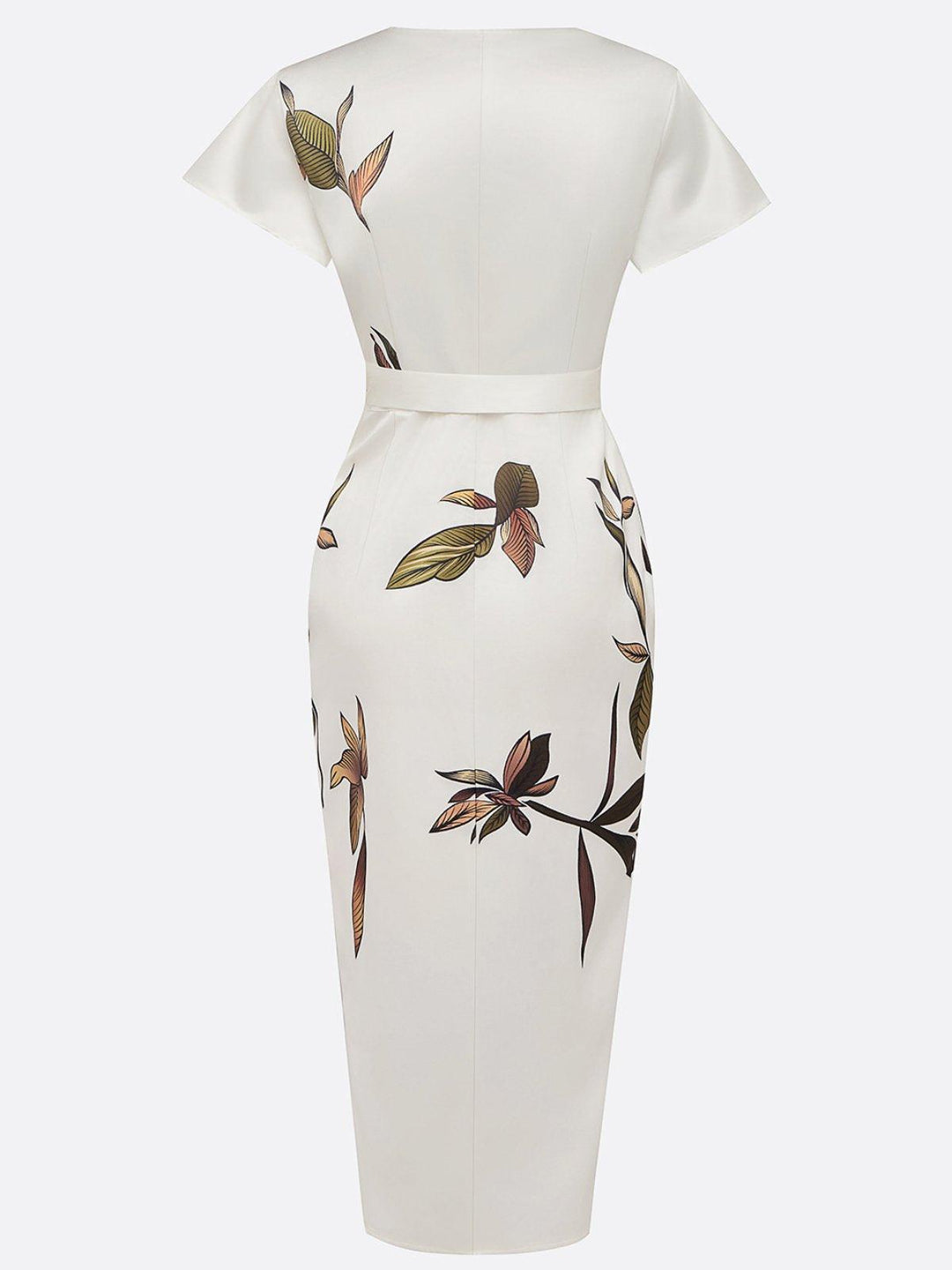 Judy™ | White Leaf Short Sleeve Satin Midi Dress