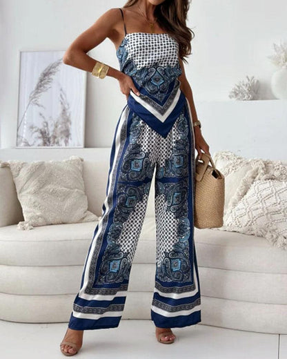 Helen Vacation Ready Stylish Lace-Up Vest & Pants Two-Piece Set Dress