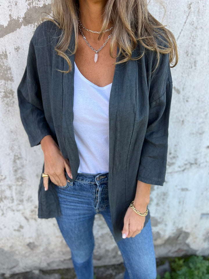 Linen I cardigan with ruffles