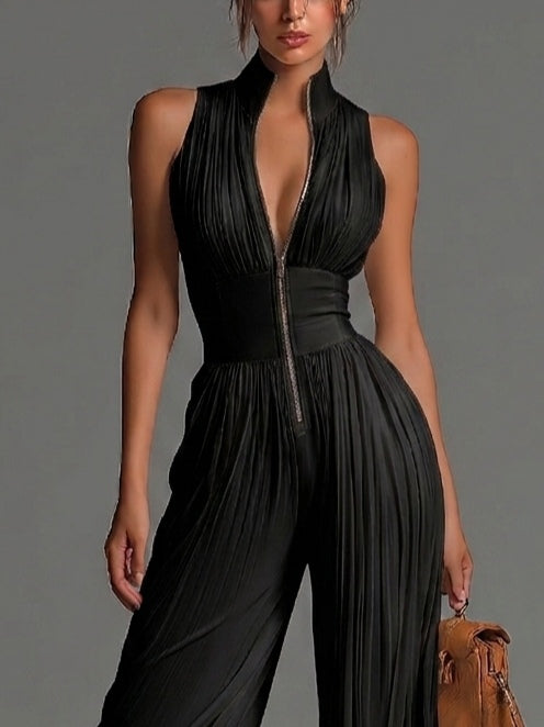 Jade V-neck Sleeveless Zip-up Jumpsuit