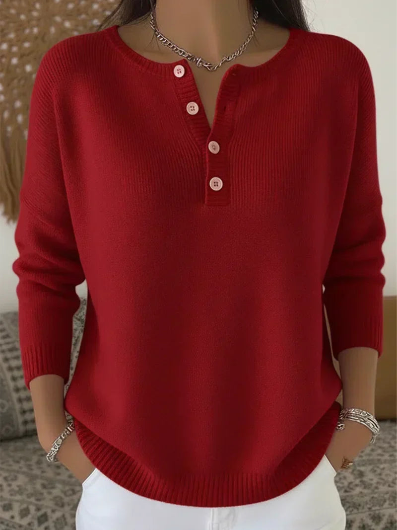 Helena Gebreide Trui met Henley-knopen