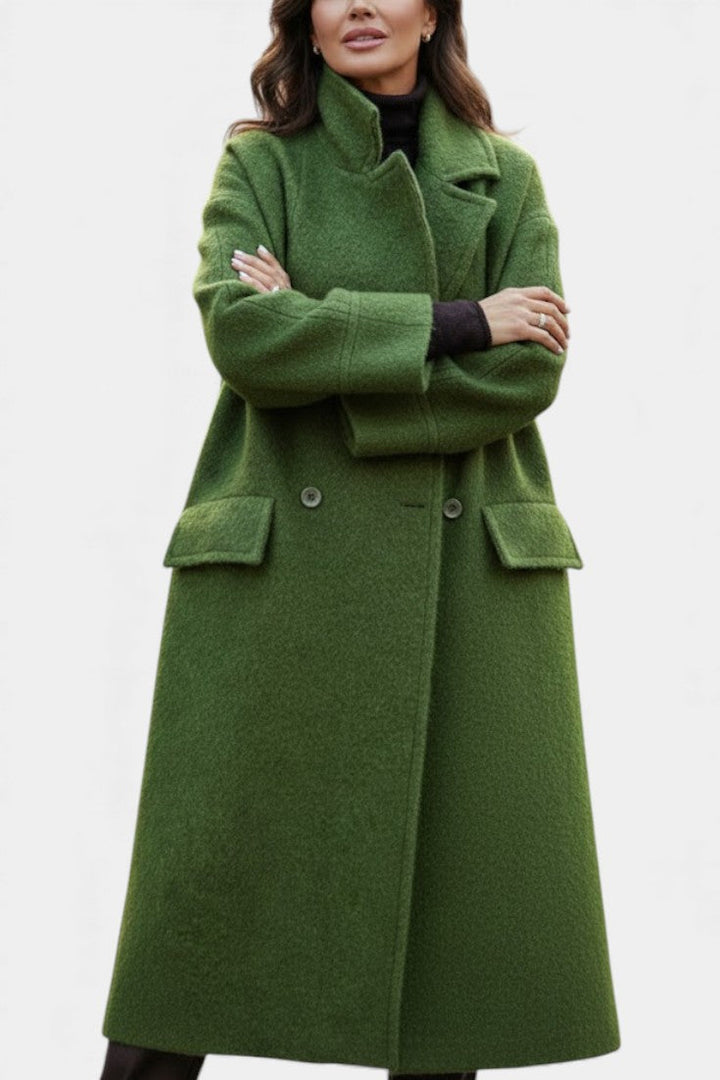 Grace Long Oversized Double-Breasted Coat with Notched Collar