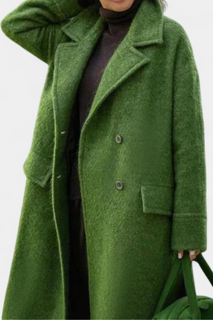 Grace Long Oversized Double-Breasted Coat with Notched Collar