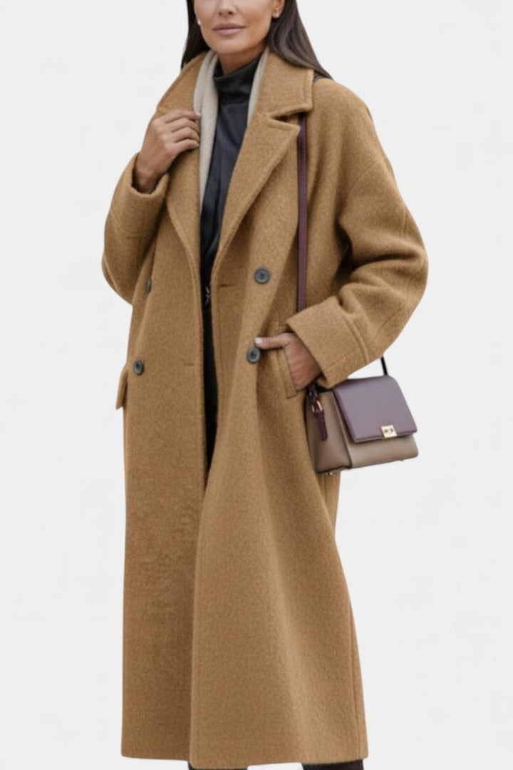 Grace Long Oversized Double-Breasted Coat with Notched Collar