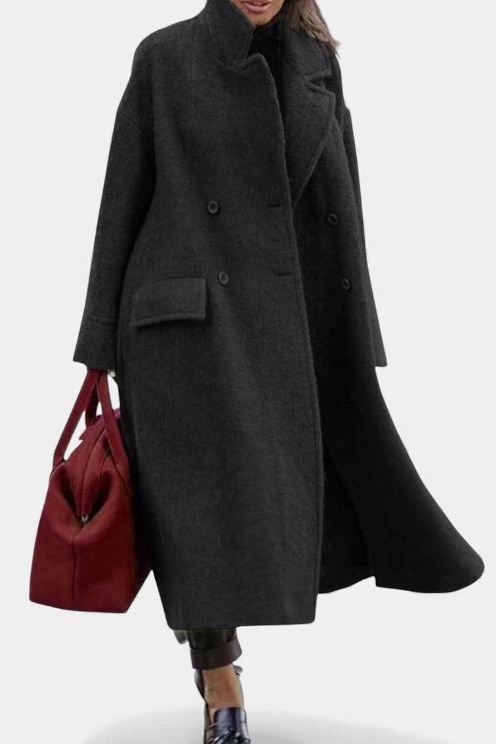 Grace Long Oversized Double-Breasted Coat with Notched Collar