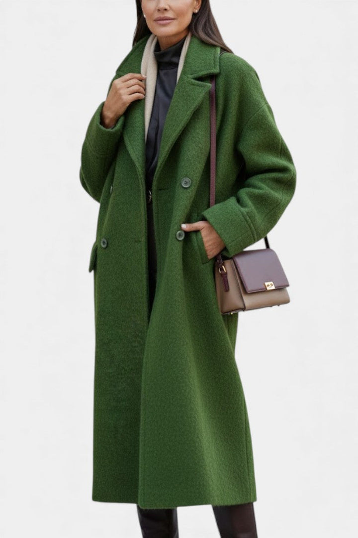 Grace Long Oversized Double-Breasted Coat with Notched Collar
