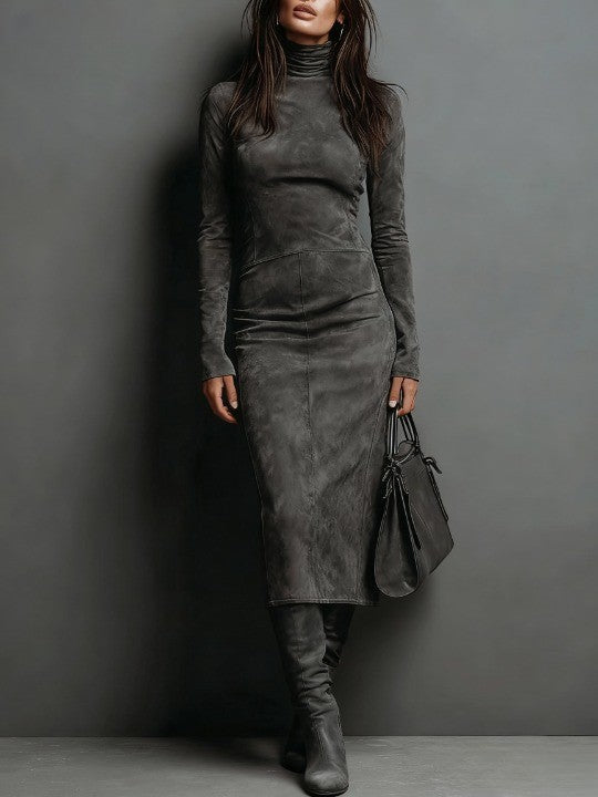 Robine Long Sleeve Suede Midi Dress