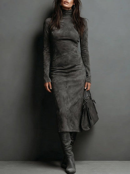 Robine Long Sleeve Suede Midi Dress