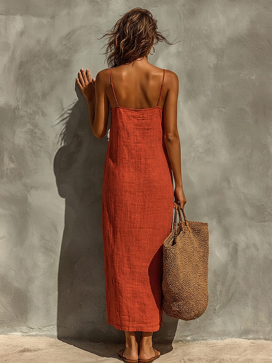 Seraphina Red Boho Cotton Maxi Dress