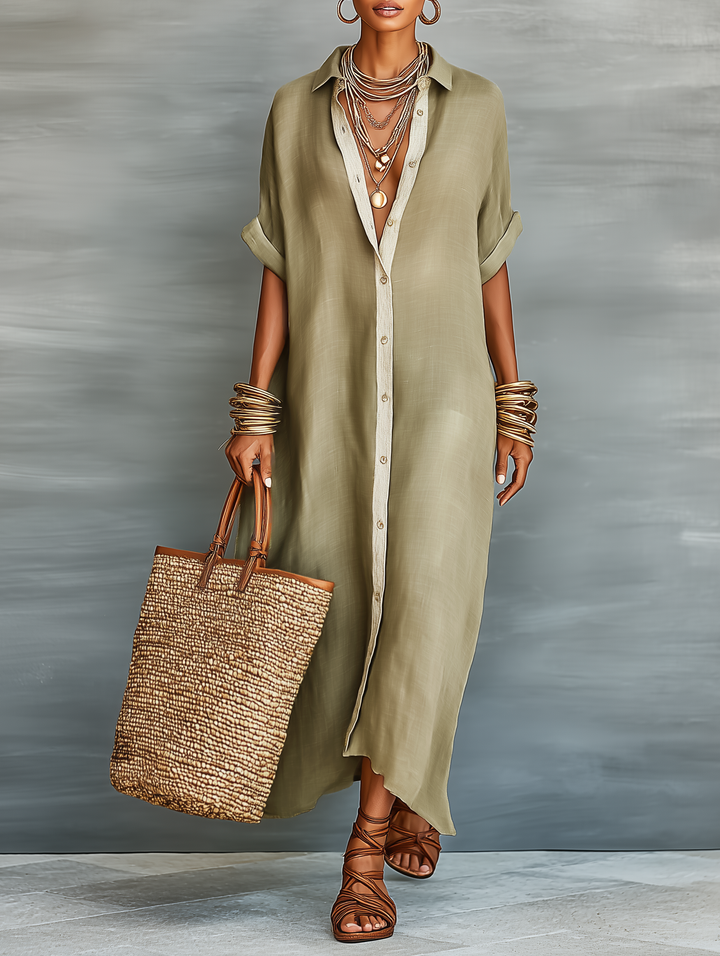 Estelle Linen Blend Shirt Maxi Dress