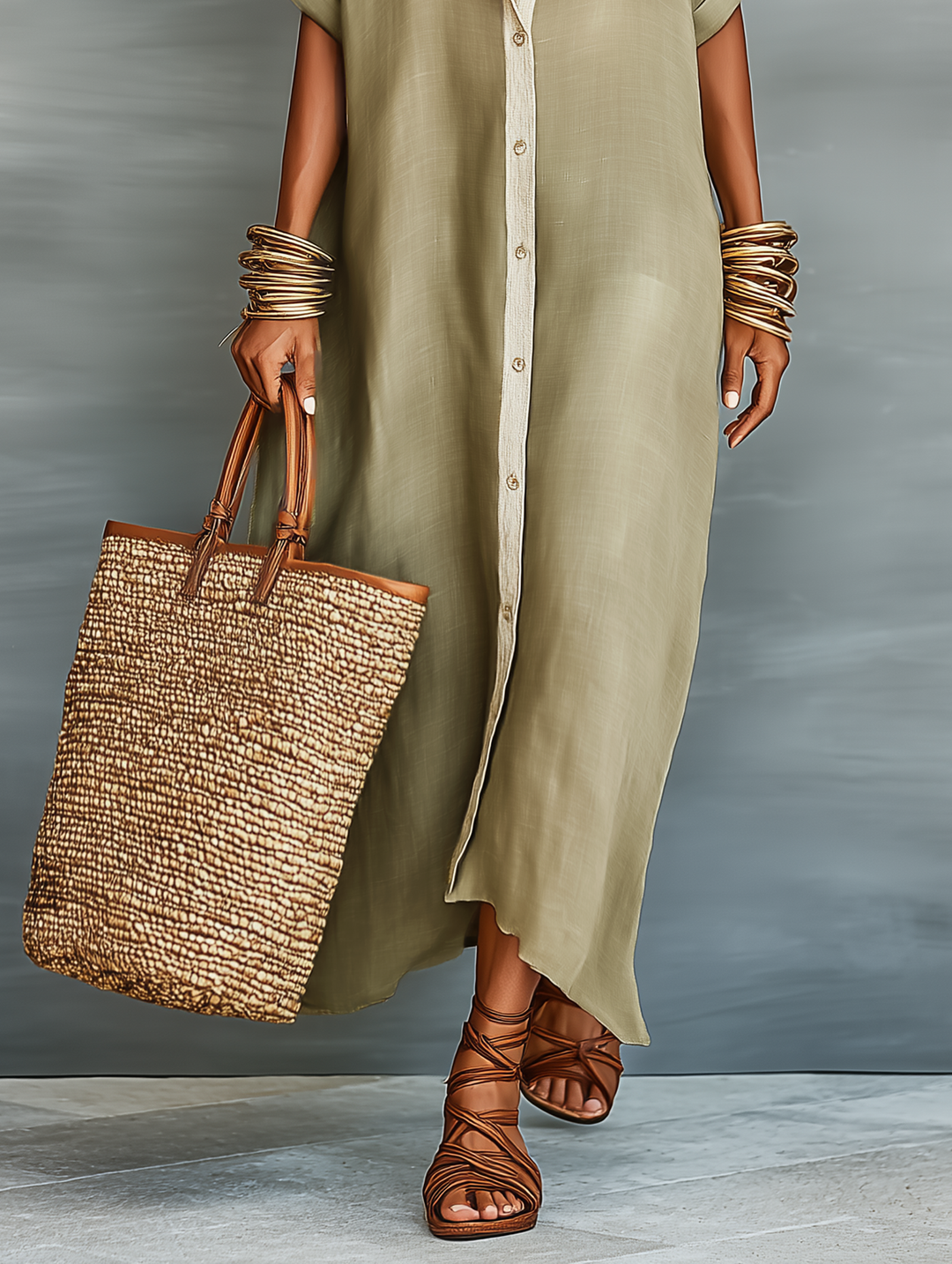 Estelle Linen Blend Shirt Maxi Dress