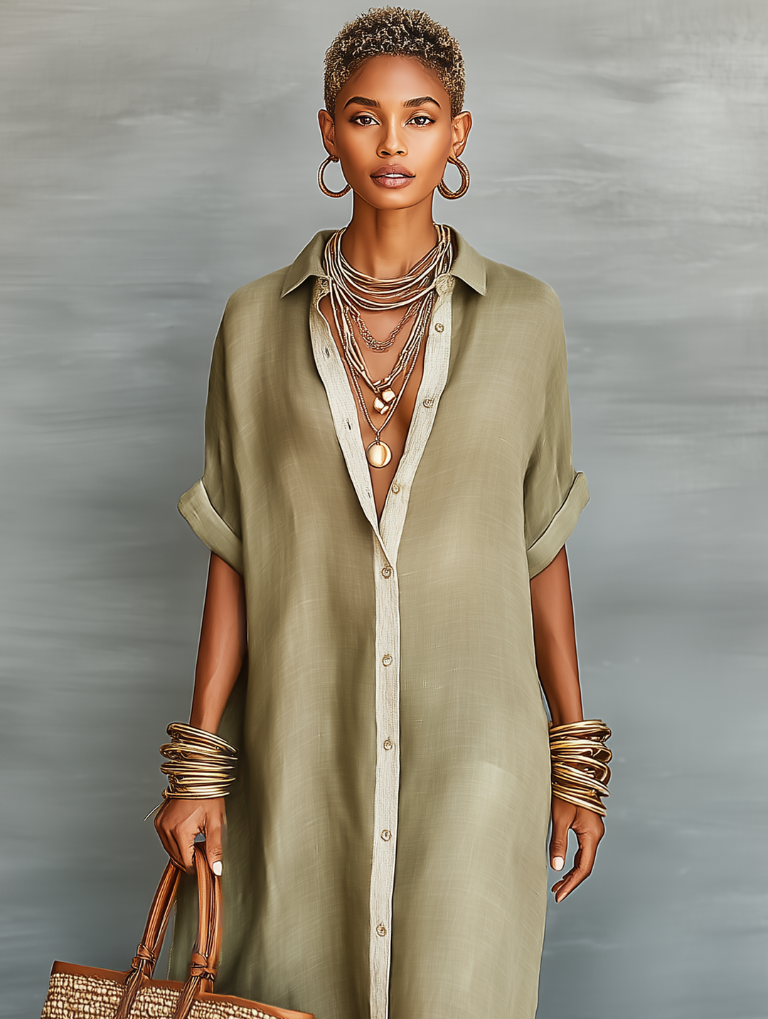 Estelle Linen Blend Shirt Maxi Dress