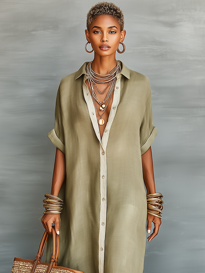 Estelle Linen Blend Shirt Maxi Dress