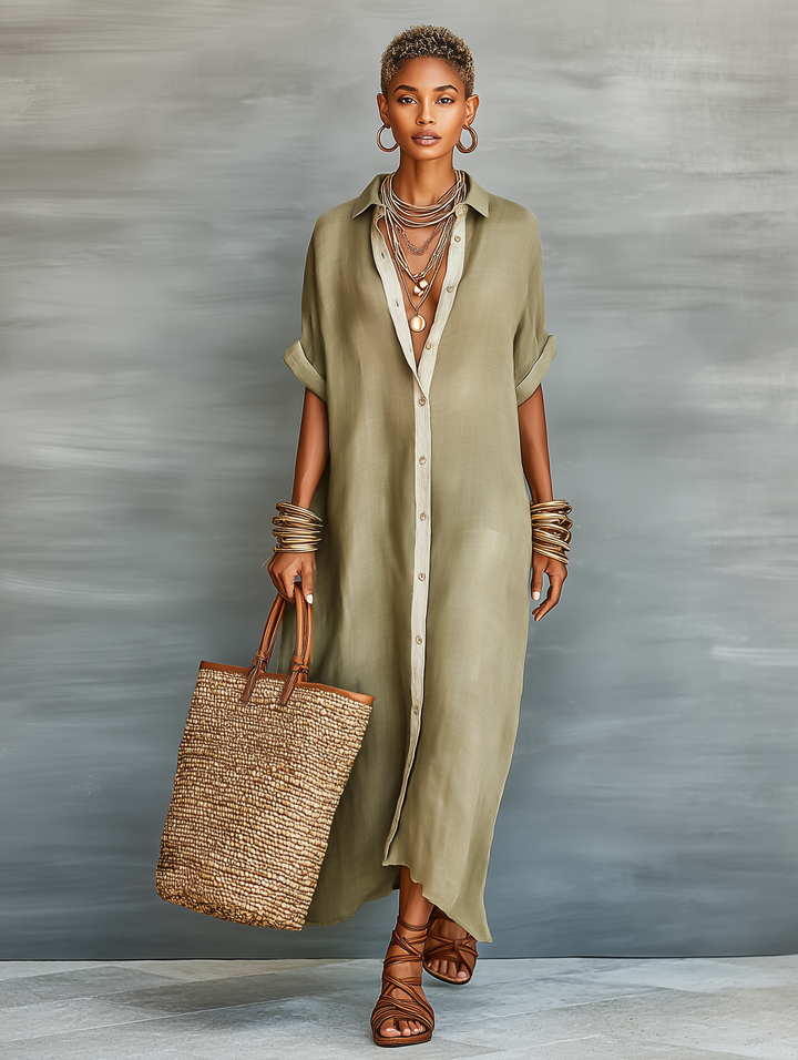 Estelle Linen Blend Shirt Maxi Dress