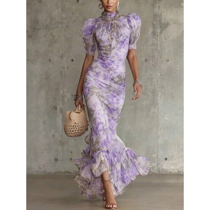 Mae | Vintage Rose Print Puff Sleeve Maxi Dress