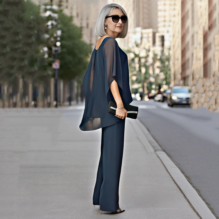 Jade Chiffon Top ＆ Wide Leg 2-Piece Set