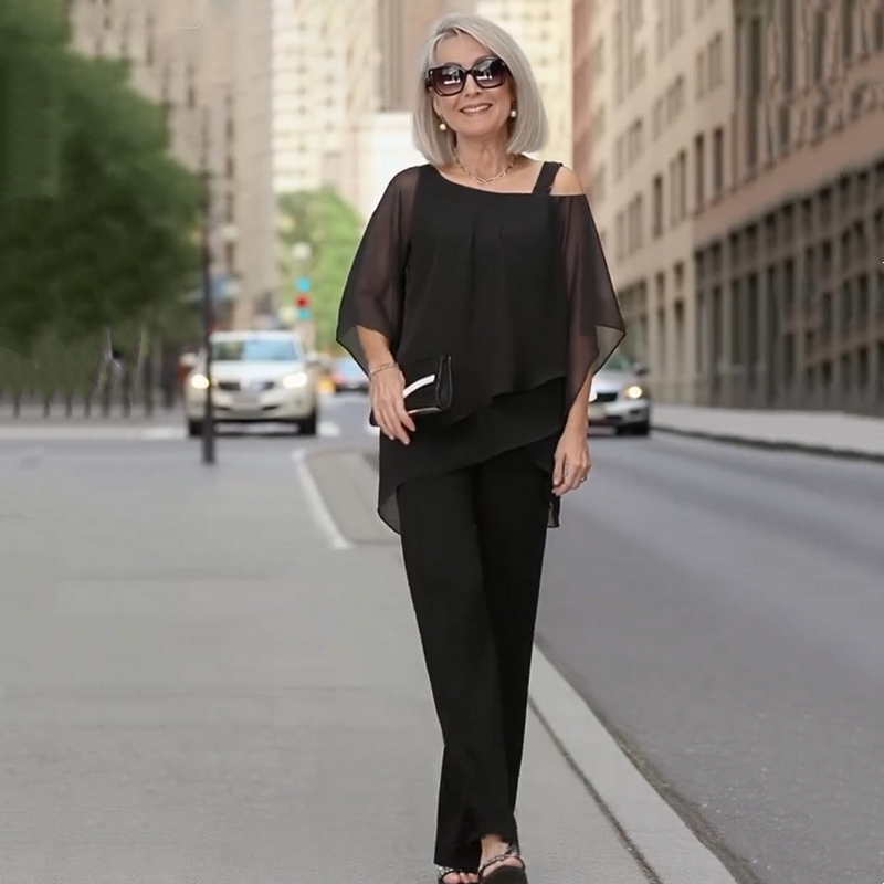 Jade Chiffon Top ＆ Wide Leg 2-Piece Set