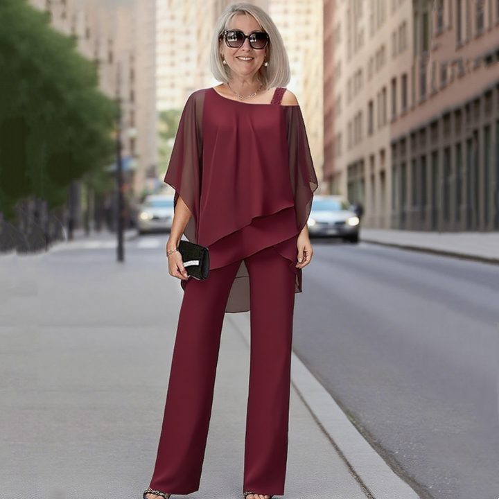 Jade Chiffon Top ＆ Wide Leg 2-Piece Set
